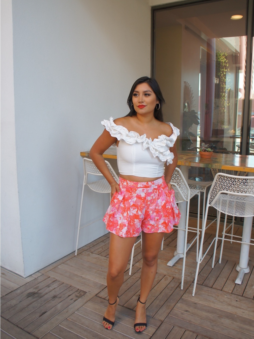 DO+BE Pink & Red Floral Pleated Women's Skort Shorts